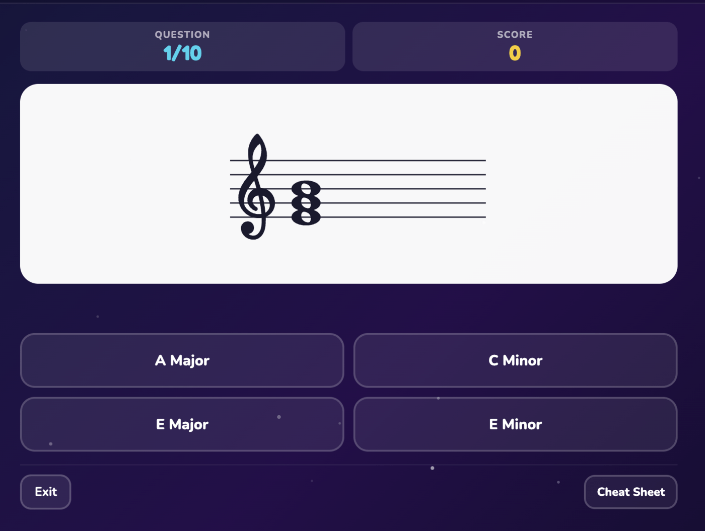 Music Master — naming a chord from the staff