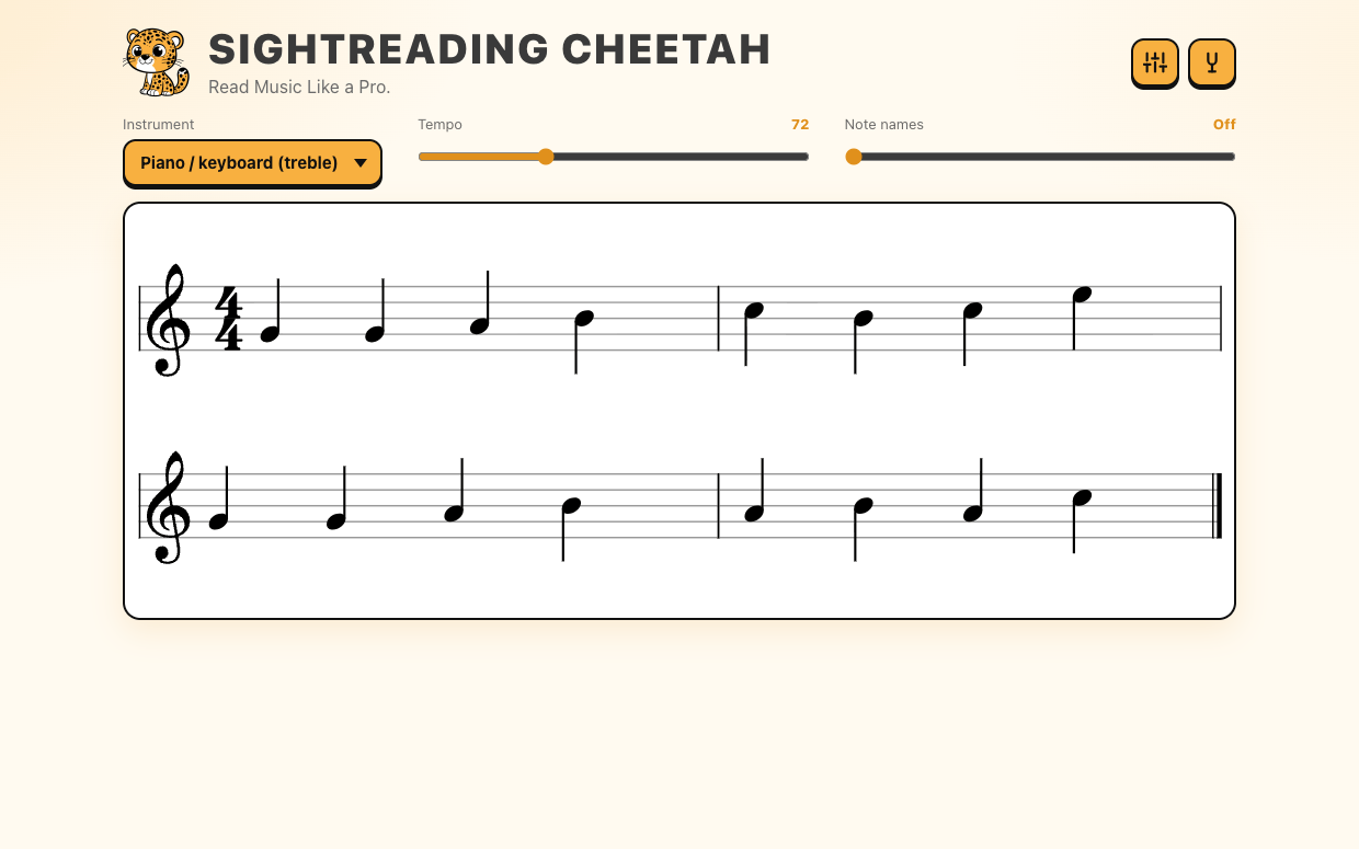 Sightreading Cheetah — screenshot of the app